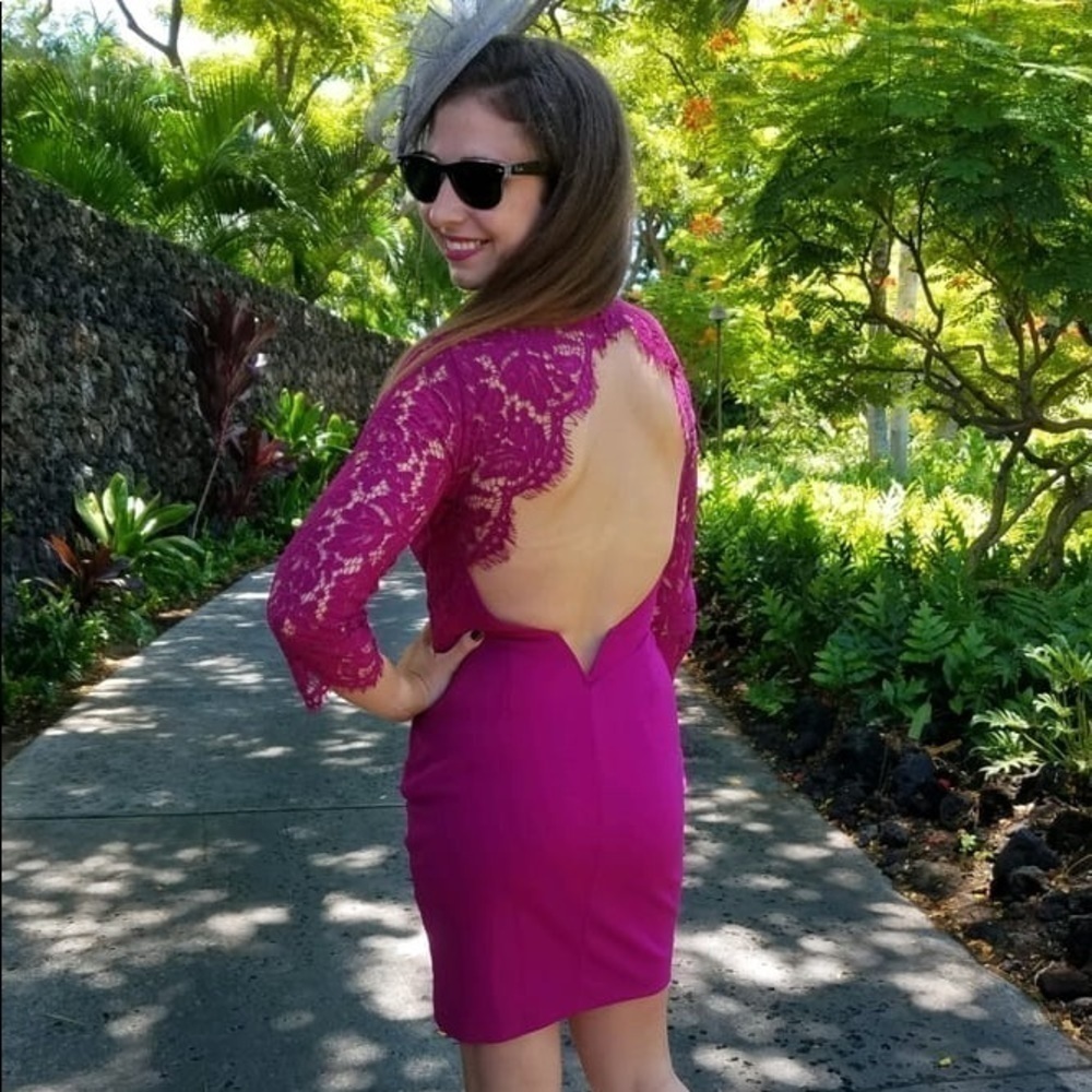 NWT Lulu’s Lace Magenta Bodycon Dress - Picture 8 of 10